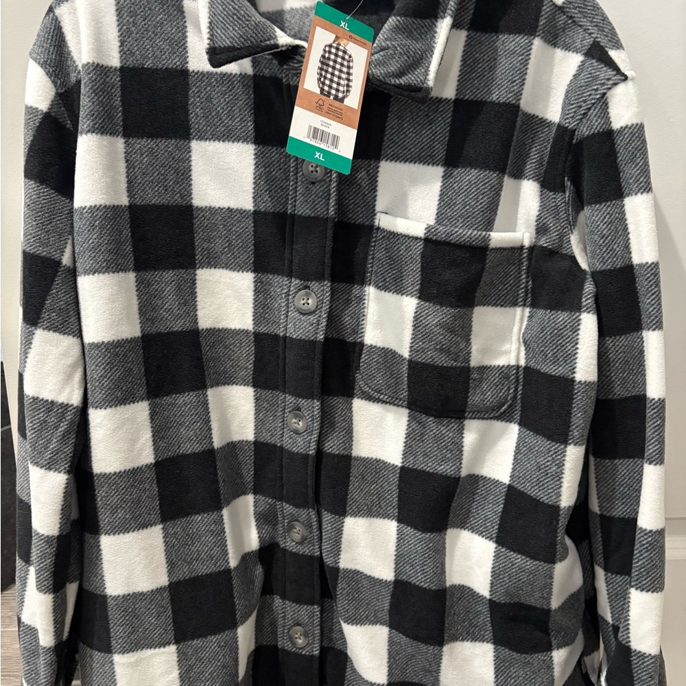 Eddie Bauer Women’s Soft MicroFleece Plaid Button-Down Shirt - Black and White